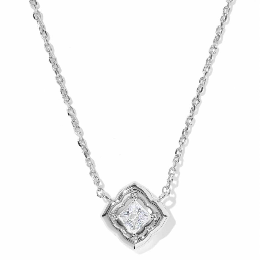NEW KENDRA SCOTT women's mallory crystal short necklace in silver white